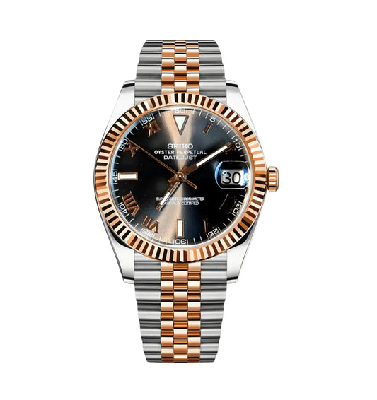 Seiko Mod Datejust Twotone Black Roman